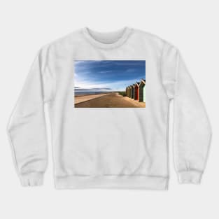 Blyth beach huts in July sunshine Crewneck Sweatshirt